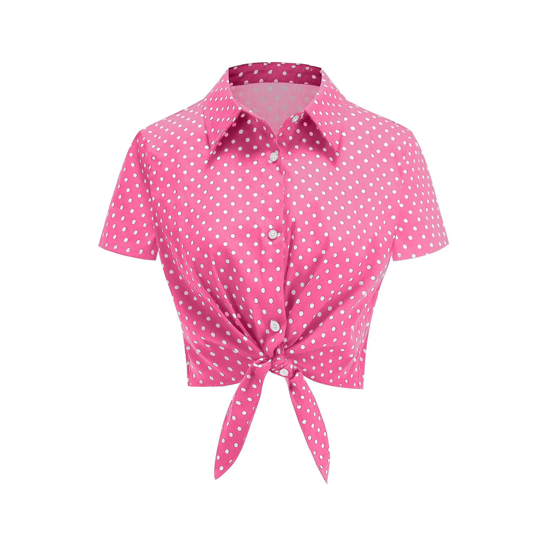 Polka Dot Tie-Front Cotton Stretch Top - Poison Arrow Retro