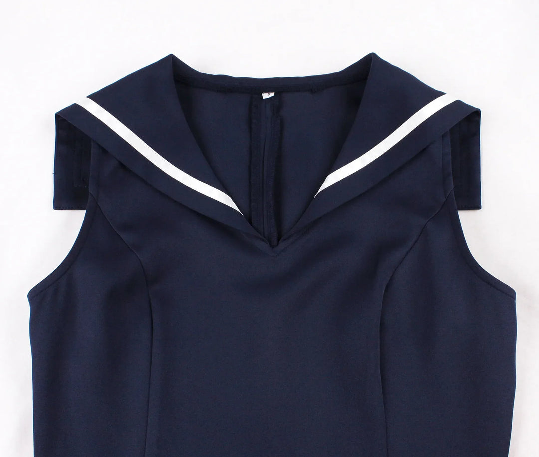 Robe évasée « Navy Sailor Bow » – Inspirée du style vintage (TP–XXL)