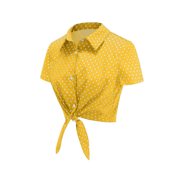 Polka Dot Tie-Front Cotton Stretch Top - Poison Arrow Retro