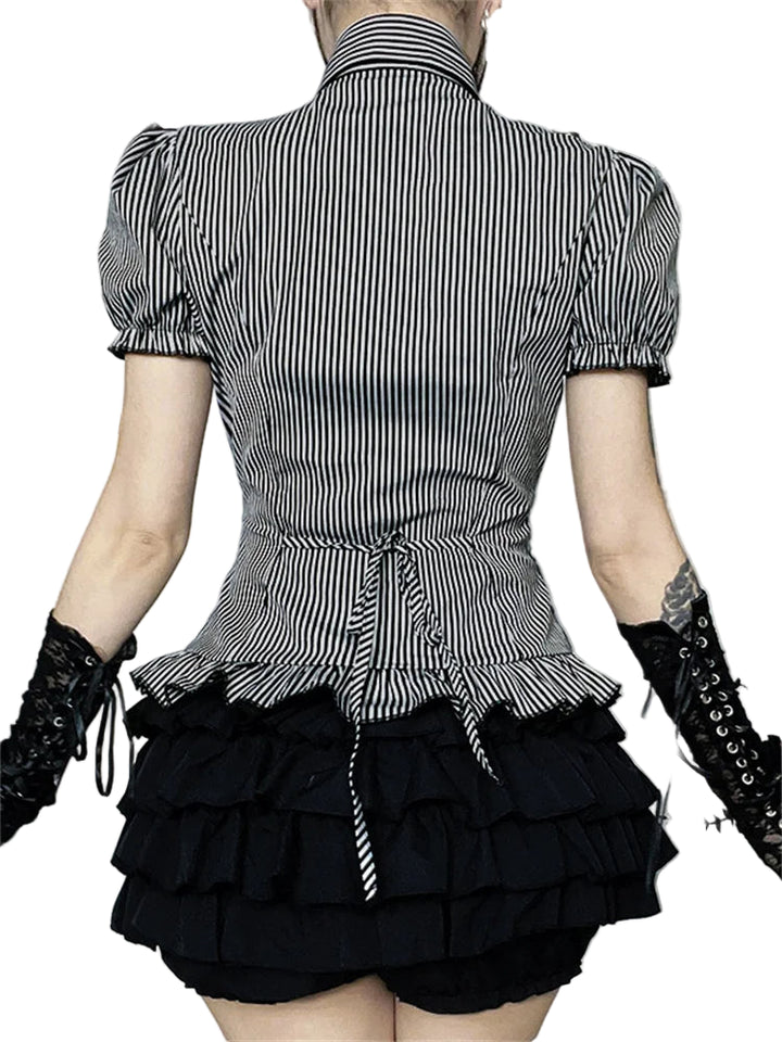Striped Gothic Lace Trim Blouse