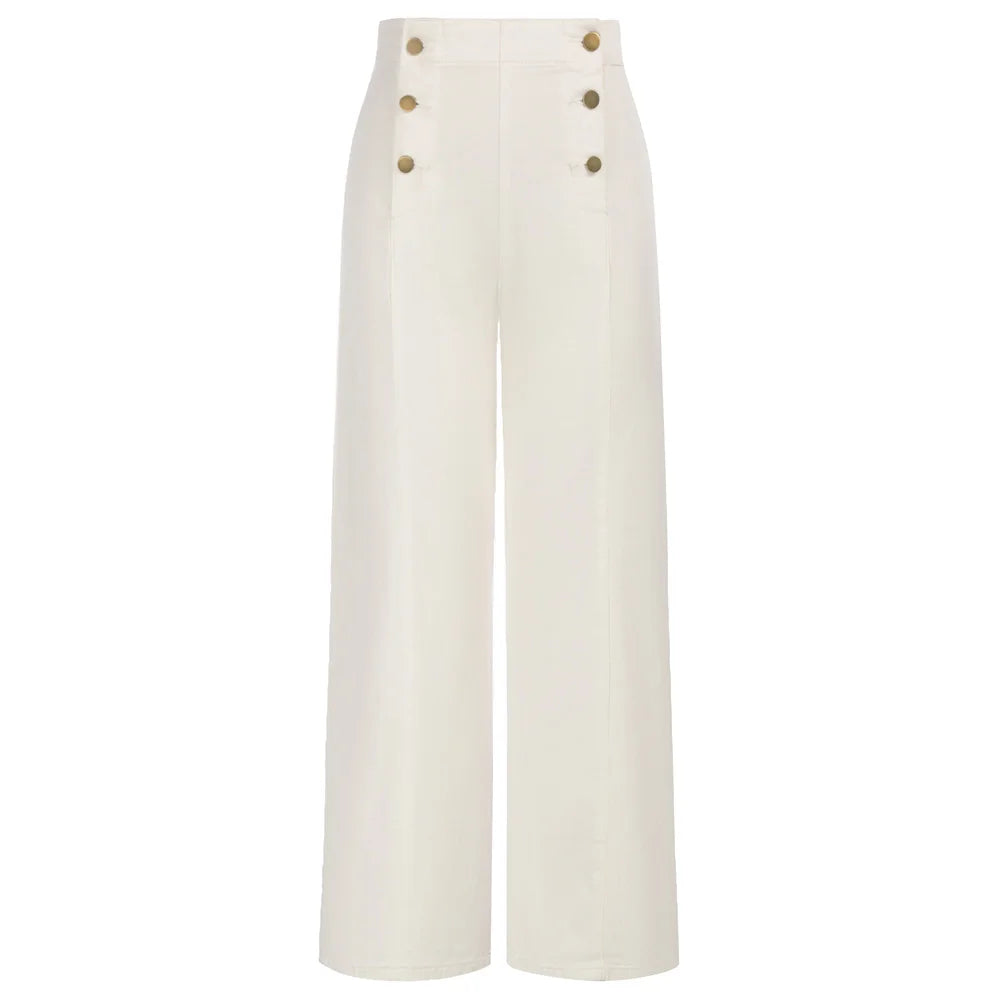 Vintage Wide-Leg Jeans – High Waist, Elastic Back, Button-Up Front