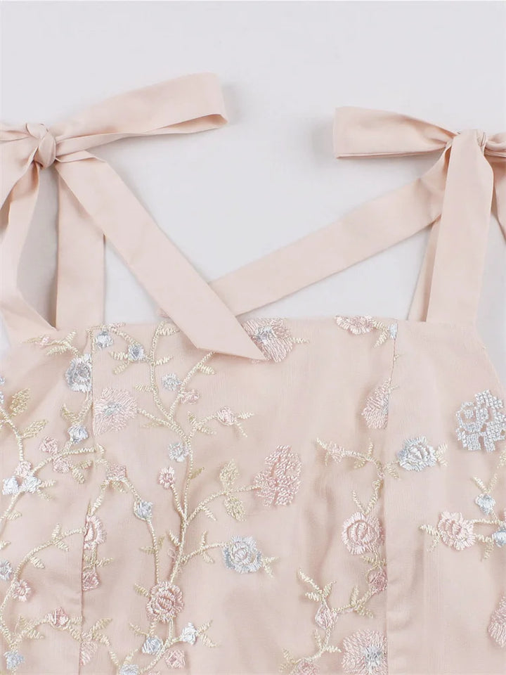 Peach Lace Embroidered Short Cocktail Dress