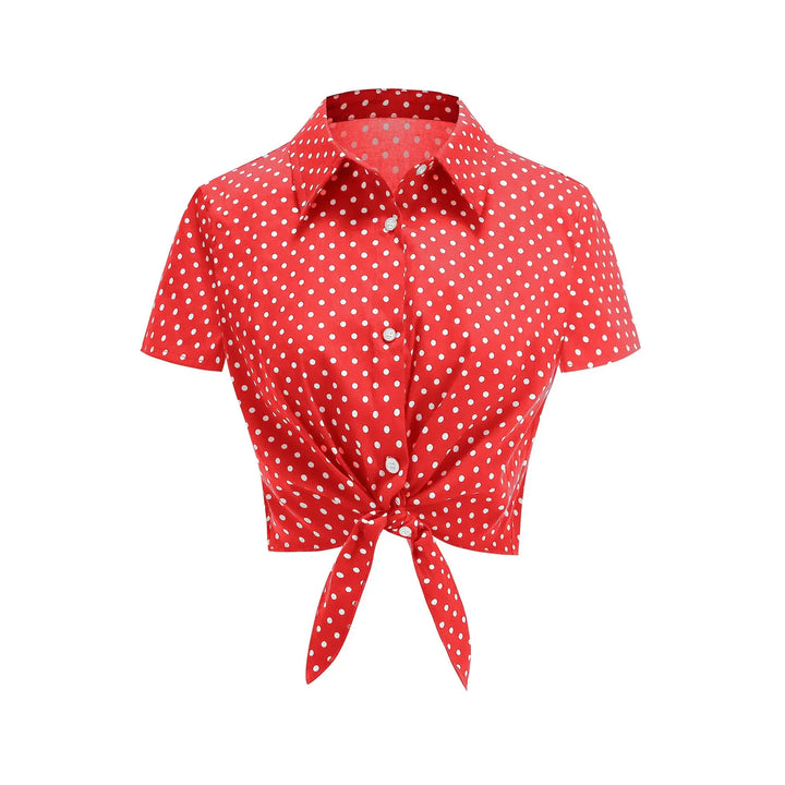 Polka Dot Tie-Front Cotton Stretch Top - Poison Arrow Retro