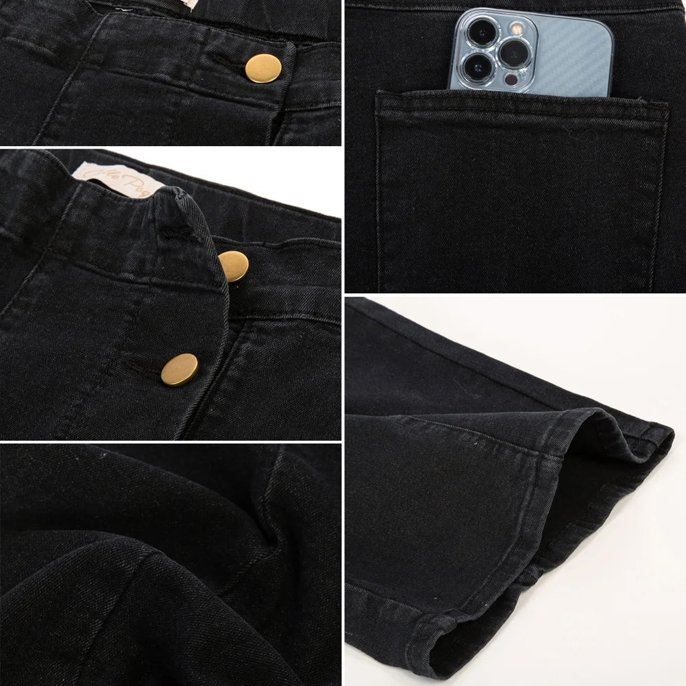 Vintage Wide-Leg Jeans – High Waist, Elastic Back, Button-Up Front