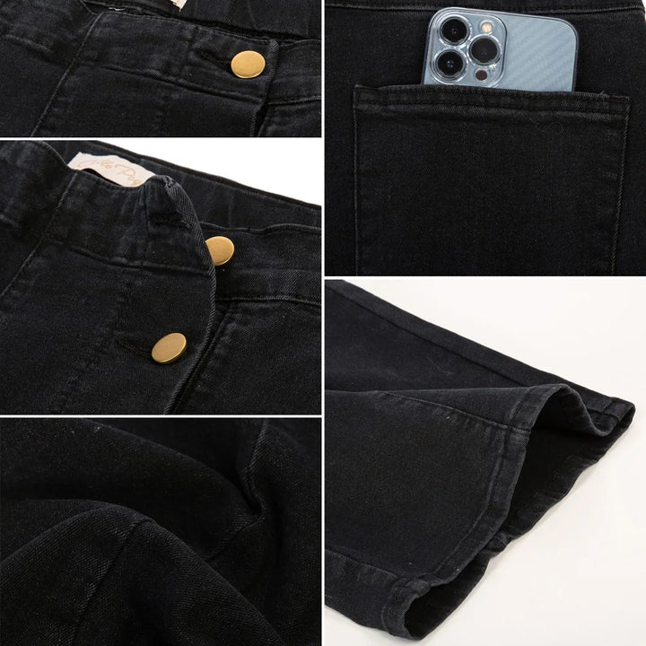 Vintage Wide-Leg Jeans – High Waist, Elastic Back, Button-Up Front