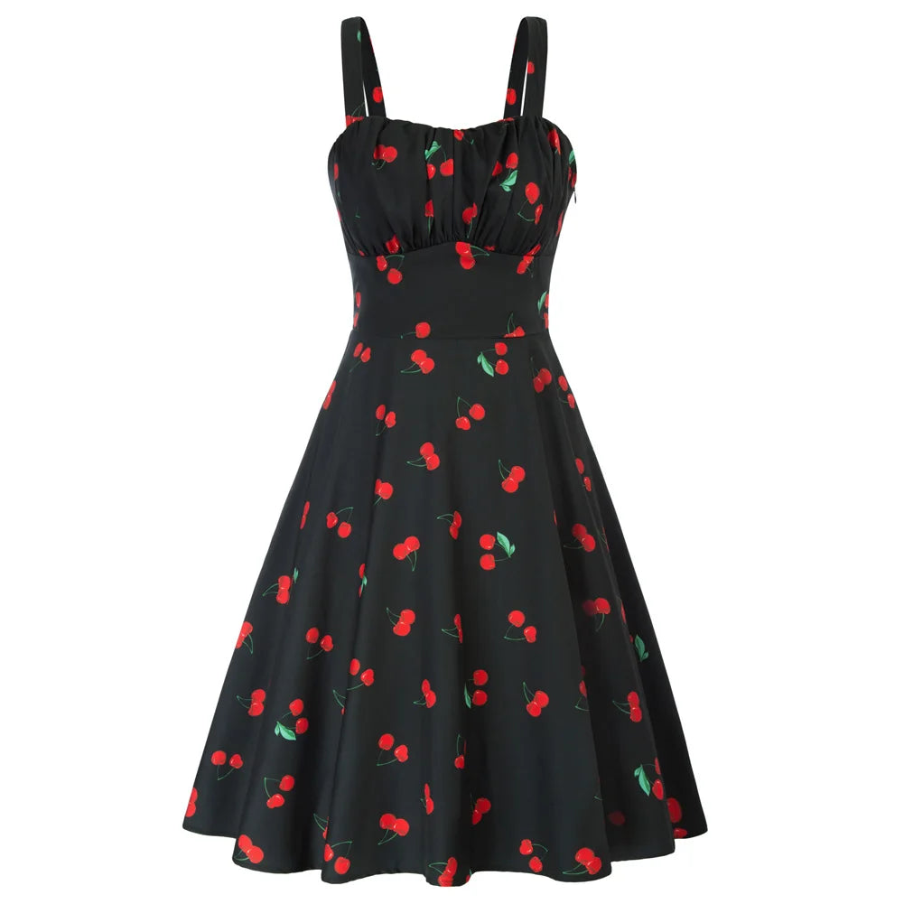 Vintage Ruched Summer A-Line Midi Dress