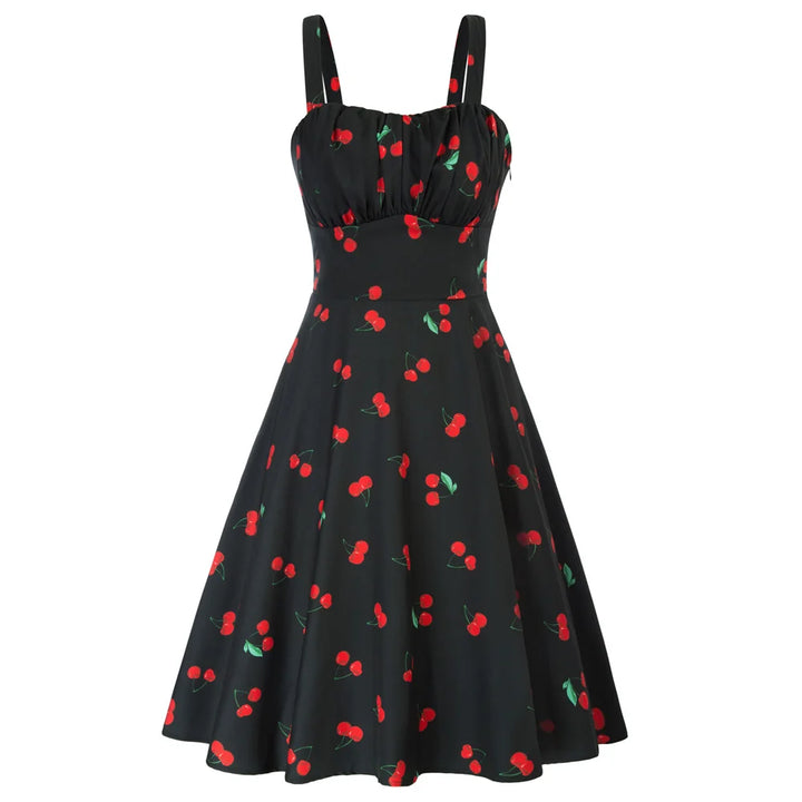 Vintage Ruched Summer A-Line Midi Dress