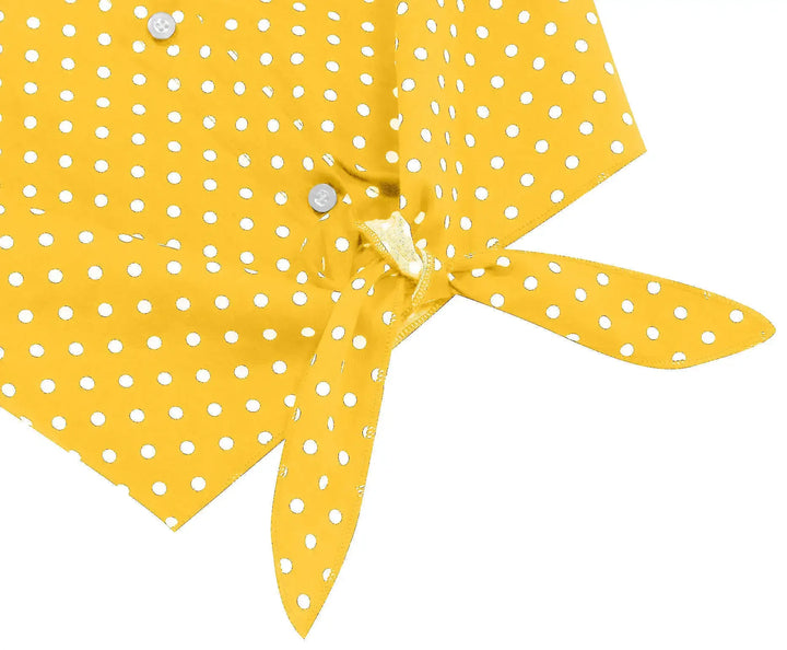 Polka Dot Tie-Front Cotton Stretch Top