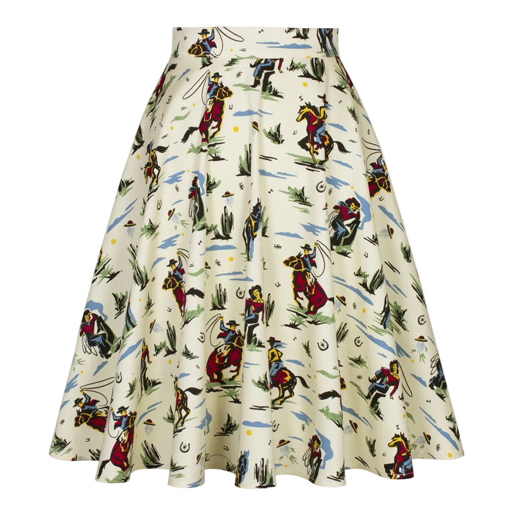 Skirt with cowboy pattern on a white background