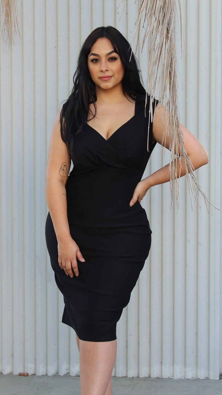 Fitted black cocktail dress for women