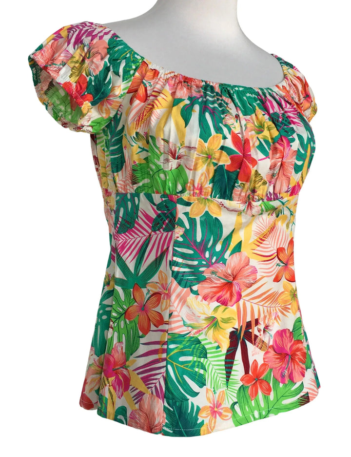 Island Escape Floral Peasant Style Top