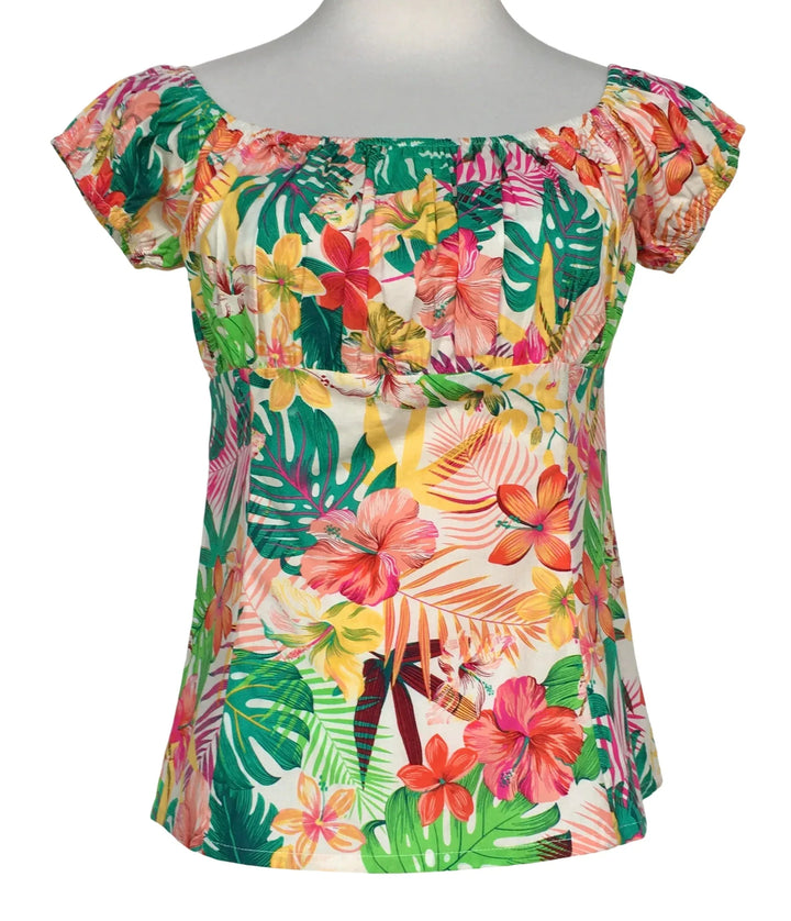 Island Escape Floral Peasant Style Top