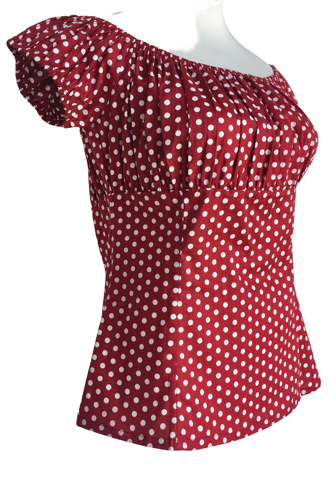Red Polka Dot Peasant Style Top