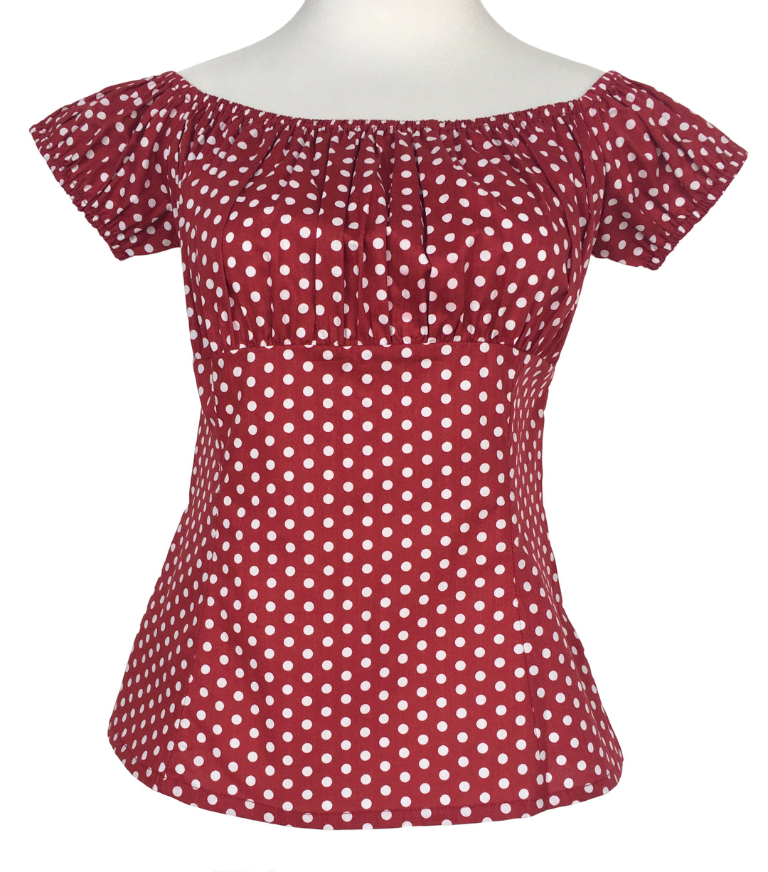 Red Polka Dot Peasant Style Top