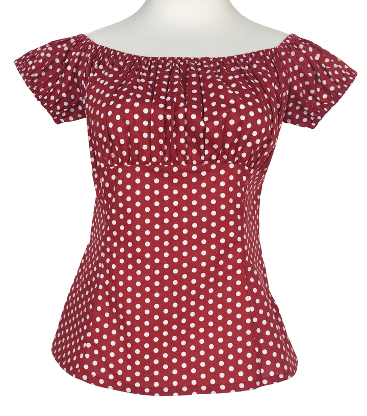 Red Polka Dot Peasant Style Top