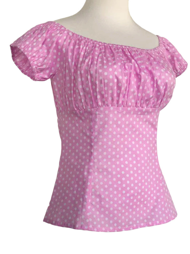 Pink Polka Dot Peasant Style Top