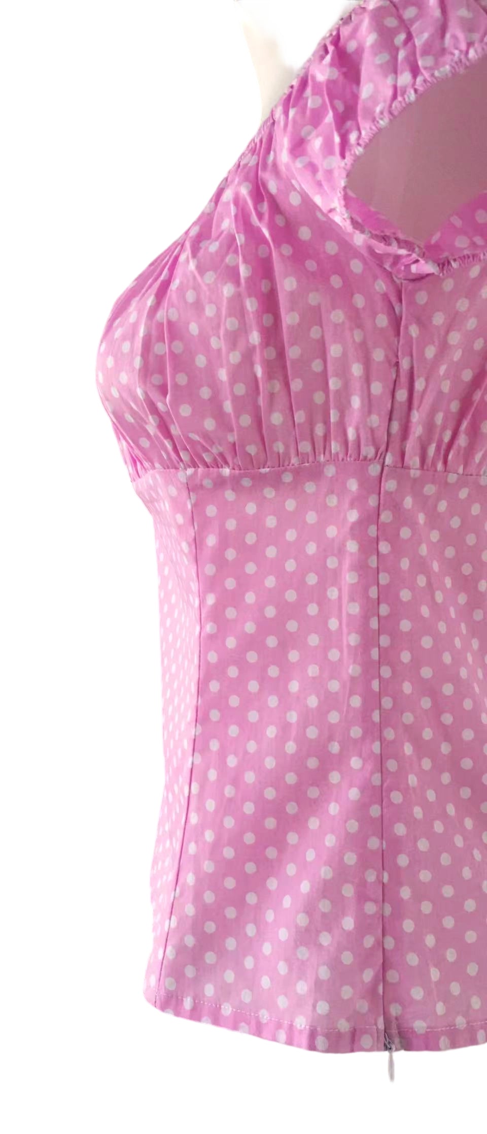 Pink Polka Dot Peasant Style Top