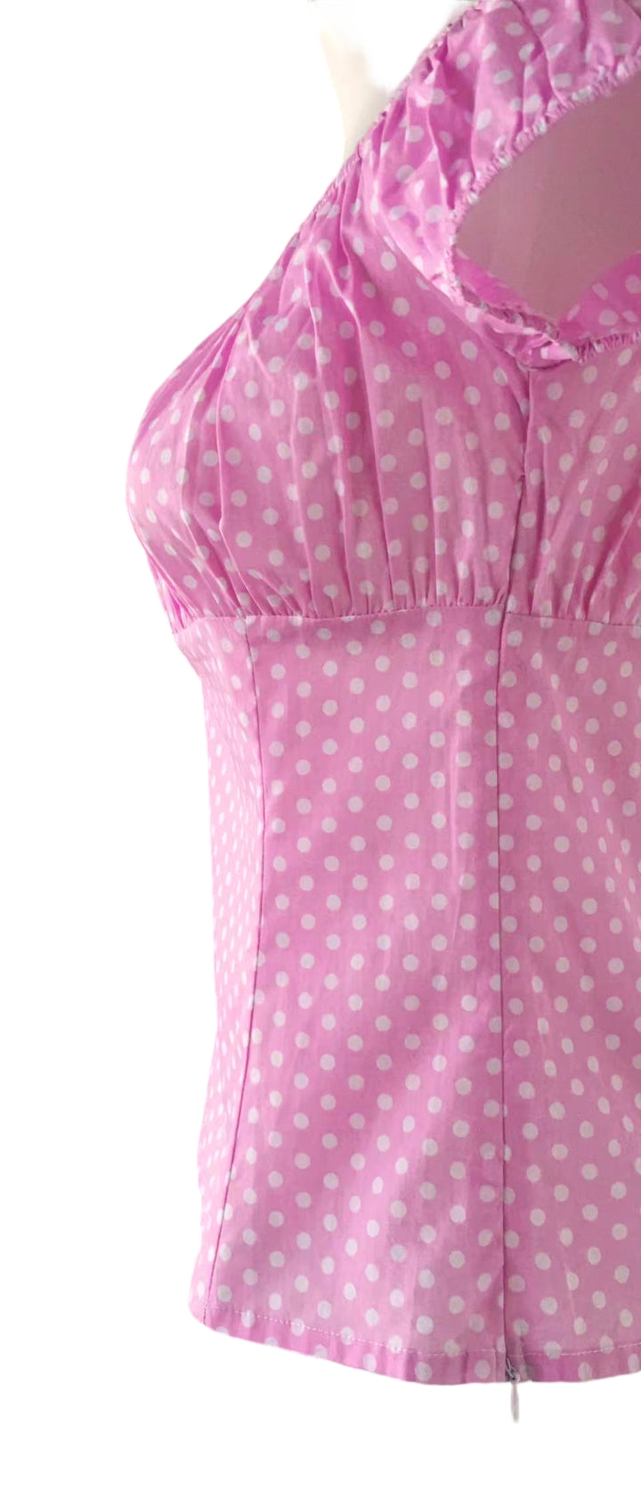 Pink Polka Dot Peasant Style Top