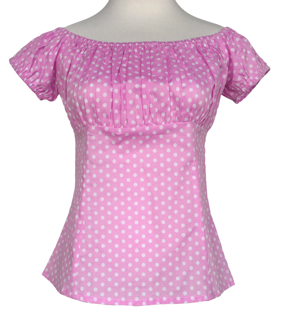 Pink Polka Dot Peasant Style Top