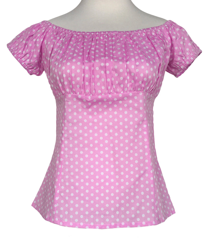 Pink Polka Dot Peasant Style Top