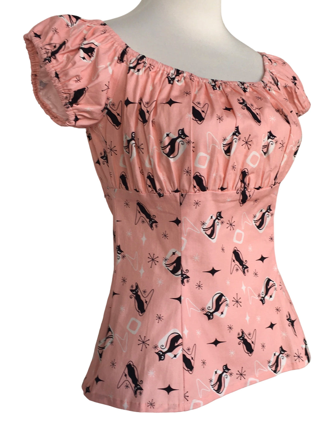 Pink Retro Kitty Peasant Style Top
