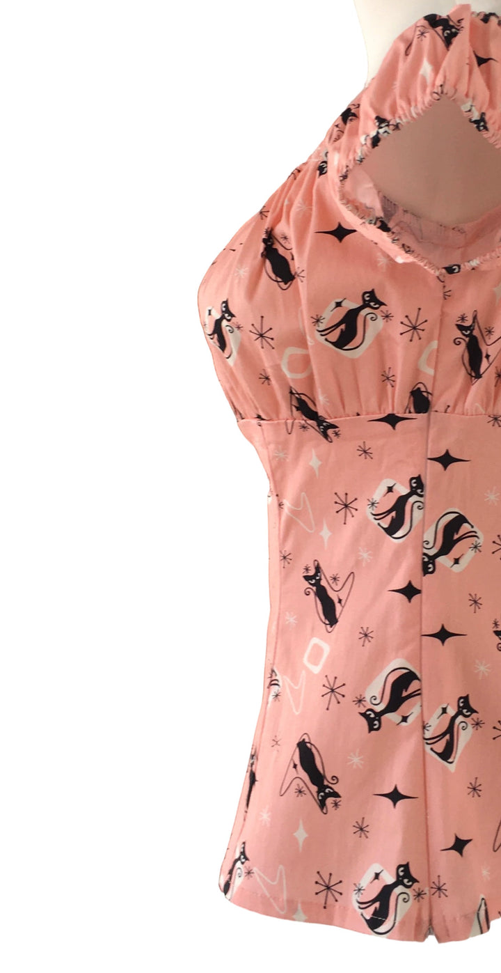 Pink Retro Kitty Peasant Style Top