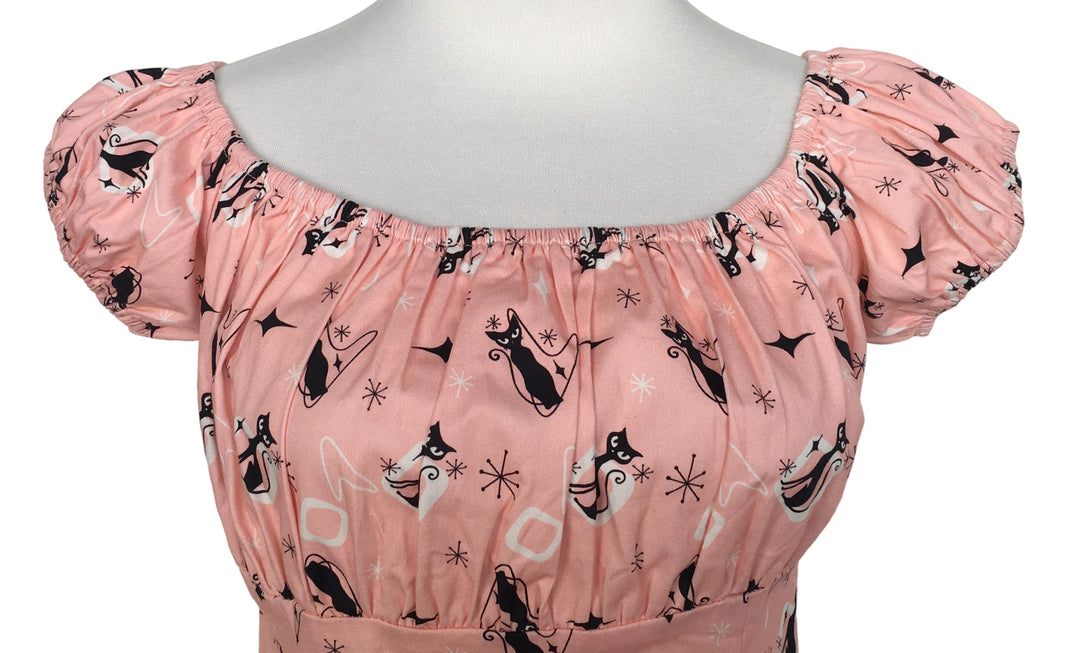 Pink Retro Kitty Peasant Style Top