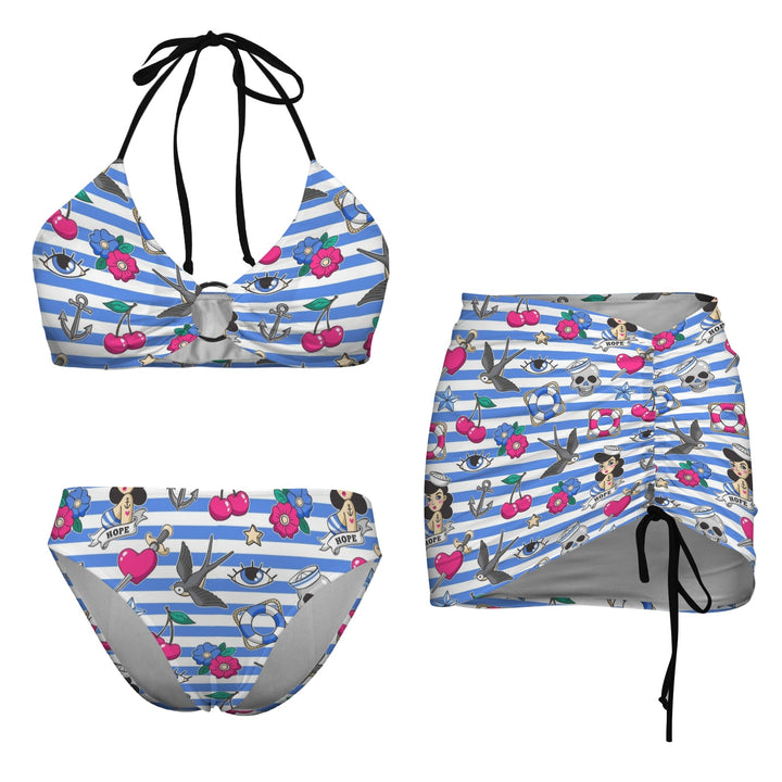 Sailor Gal Retro Bikini Set with Skirt
