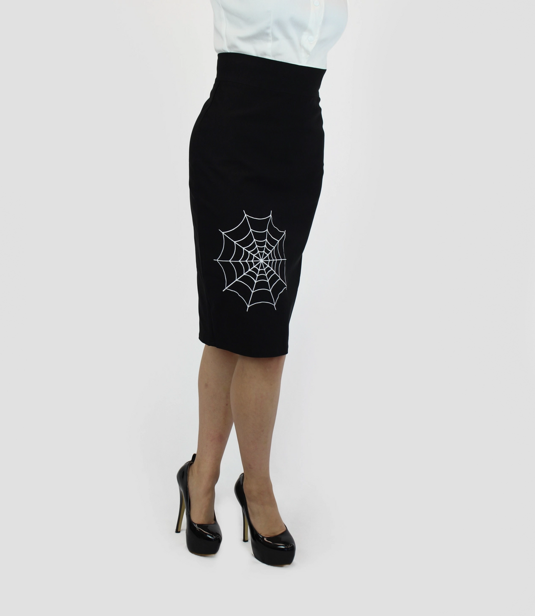 Women’s stretchy black spiderweb pencil skirt