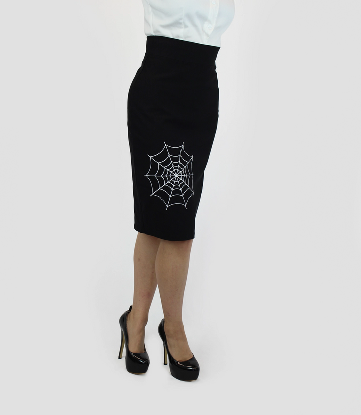 Women’s stretchy black spiderweb pencil skirt