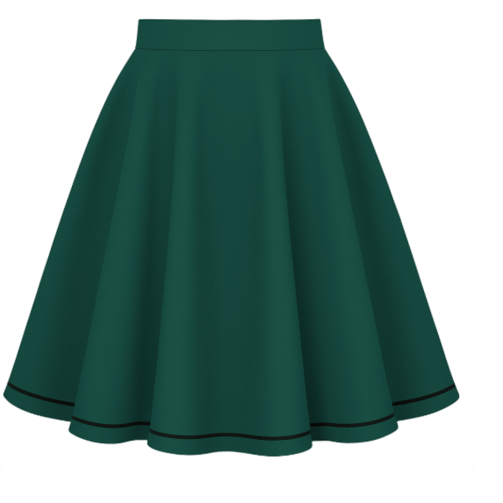 Atomic Kitty Full Circle Skirt in a vibrant green color with a flared shape and contrasting black trim.