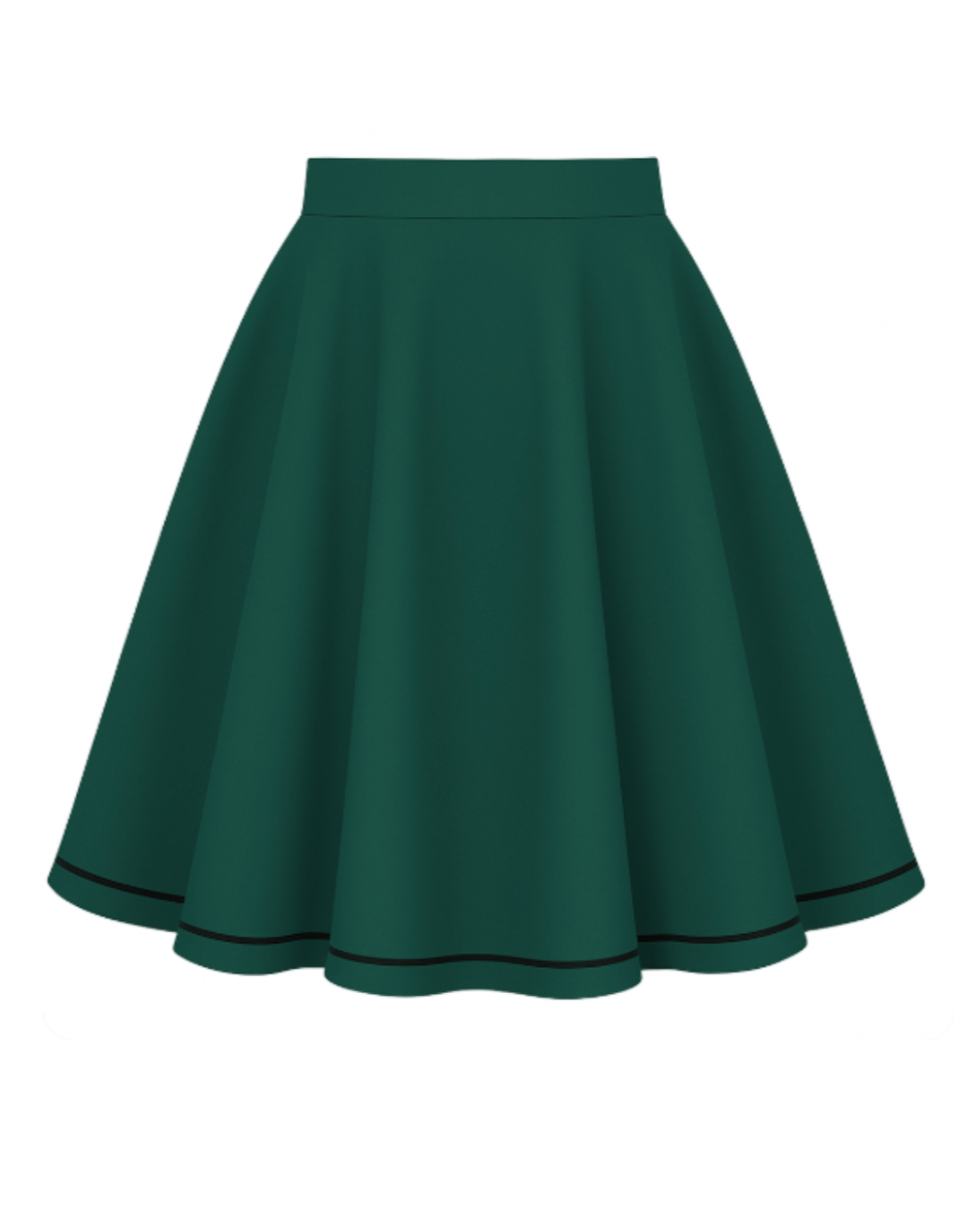 Atomic Kitty Full Circle Skirt in green with a wide flared design and contrasting black trim.