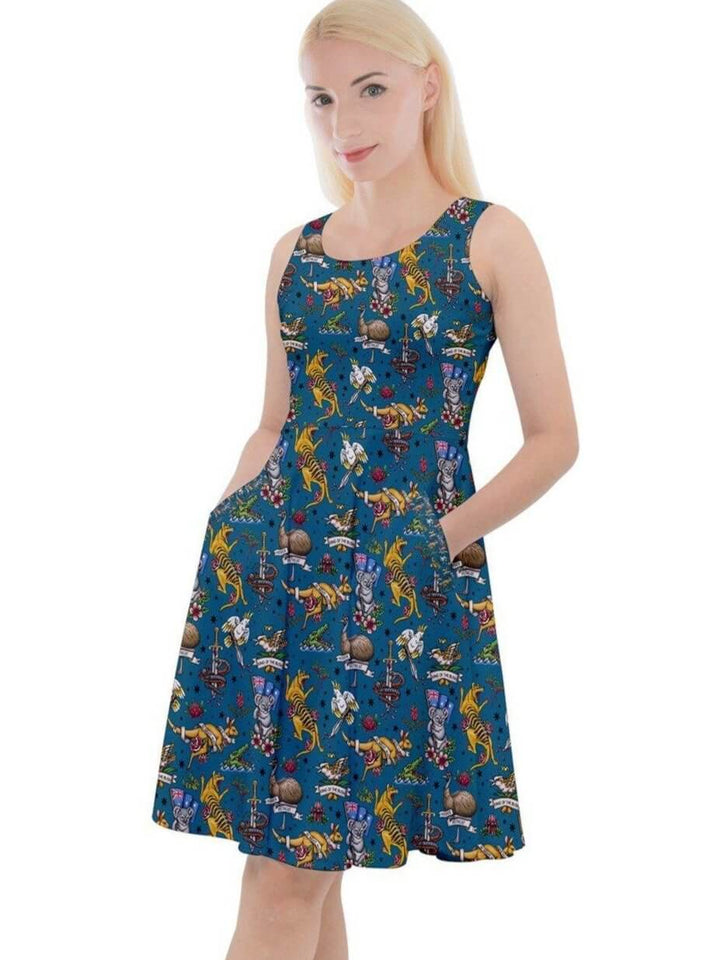 Aussie Fauna Knee Length Skater Dress With Pockets