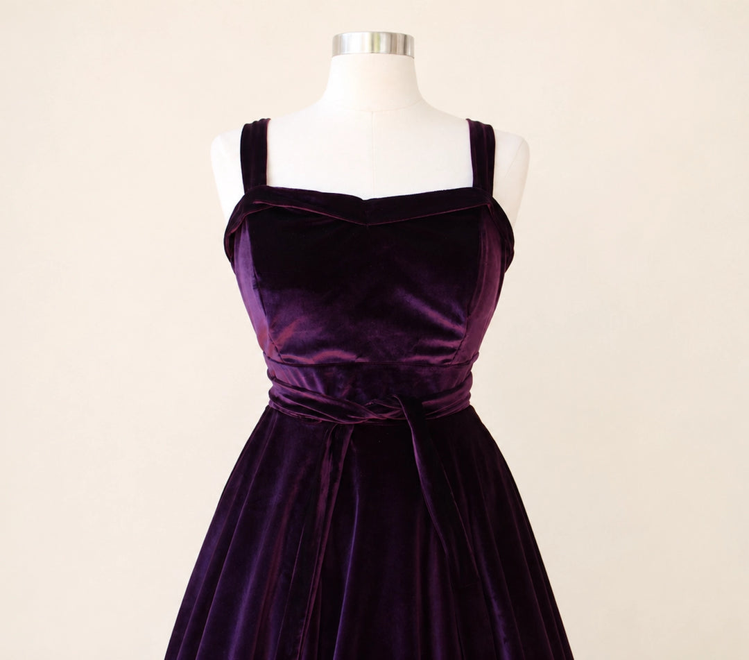 Purple Velvet 1950s Swing Dress