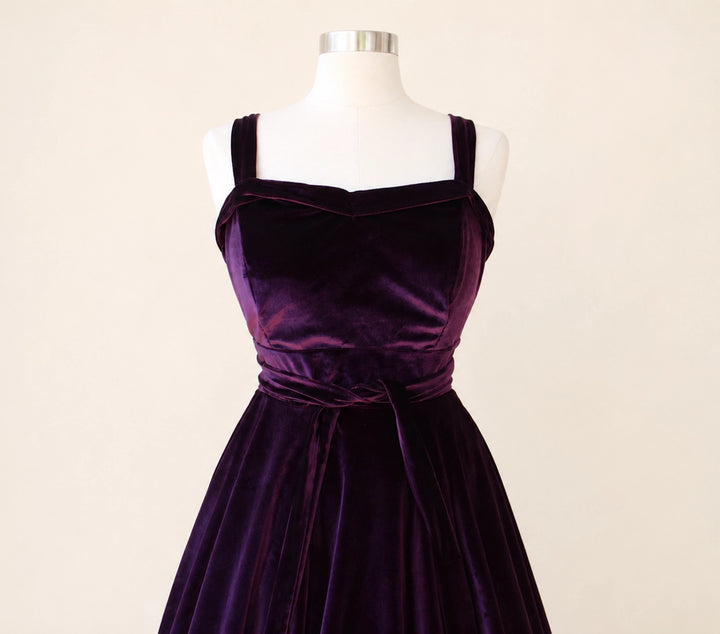 Purple Velvet 1950s Swing Dress