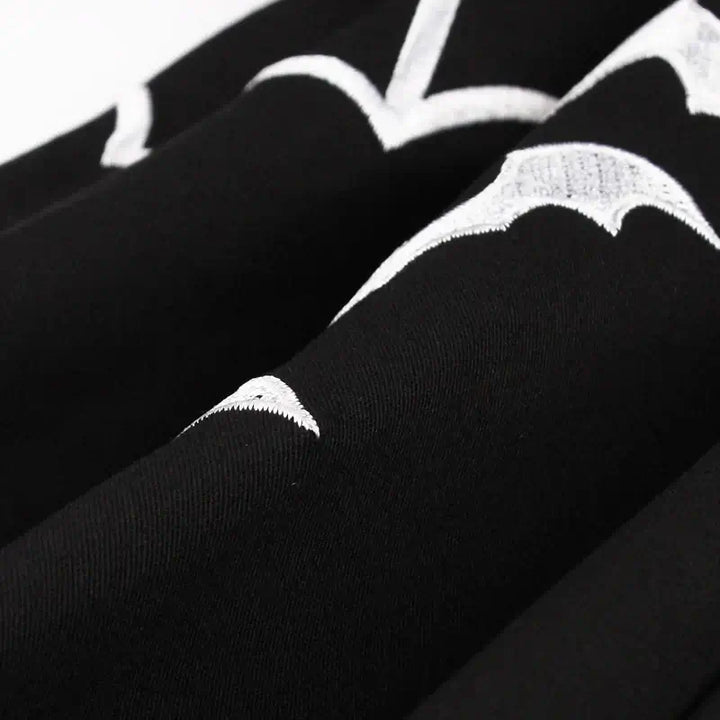 Detail of bat embroidery on fabric of Bat Embroidered Vintage A-Line Halloween Dress.
