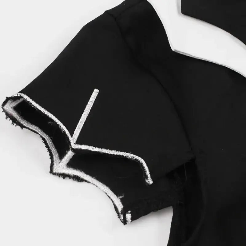 Close-up of the sleeve detail on the Bat Embroidered Vintage A-Line Halloween Dress, showcasing elegant bat embroidery.