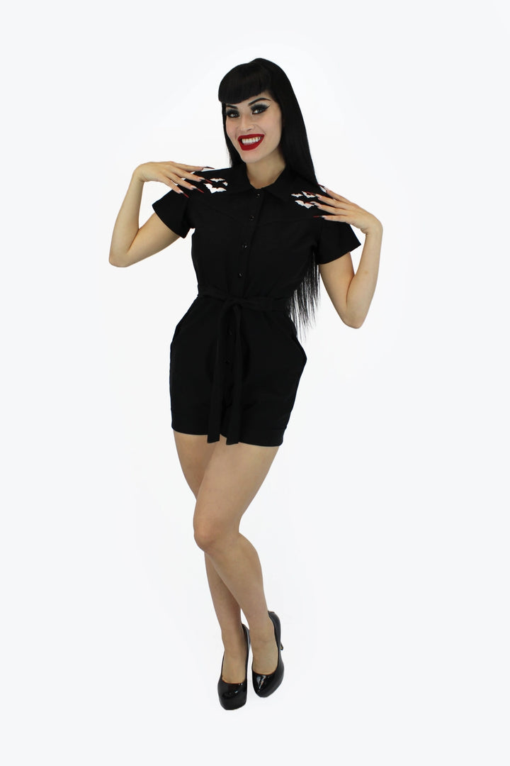 Black gothic romper handcrafted in the USA