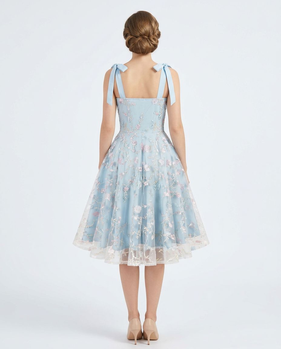 Blue Lace Cocktail Dress – Vintage Embroidered Party