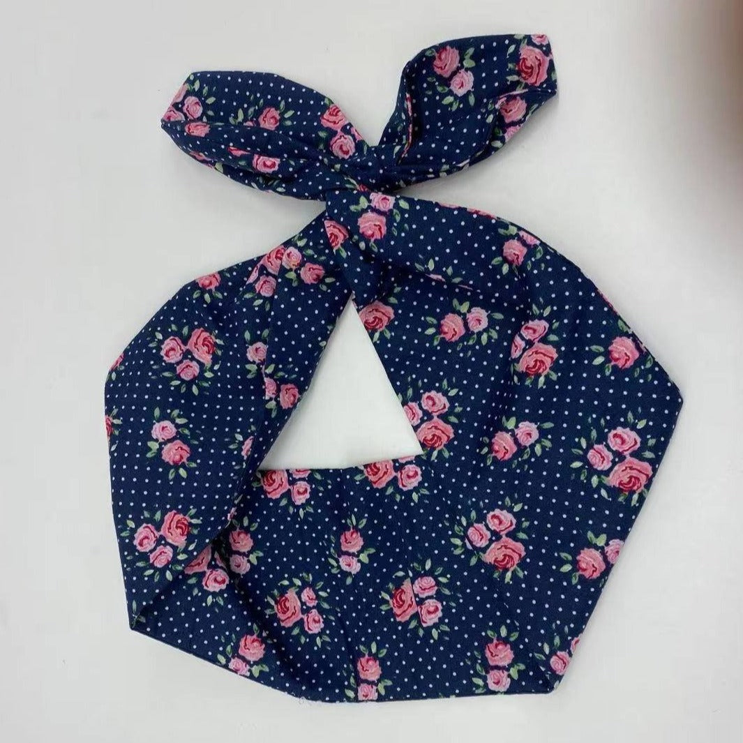 Blue Floral Wired Hair Tie