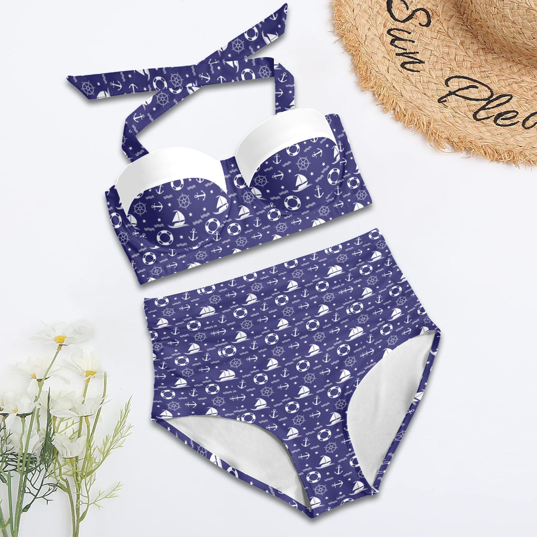 Nautical High-Waisted Bikini