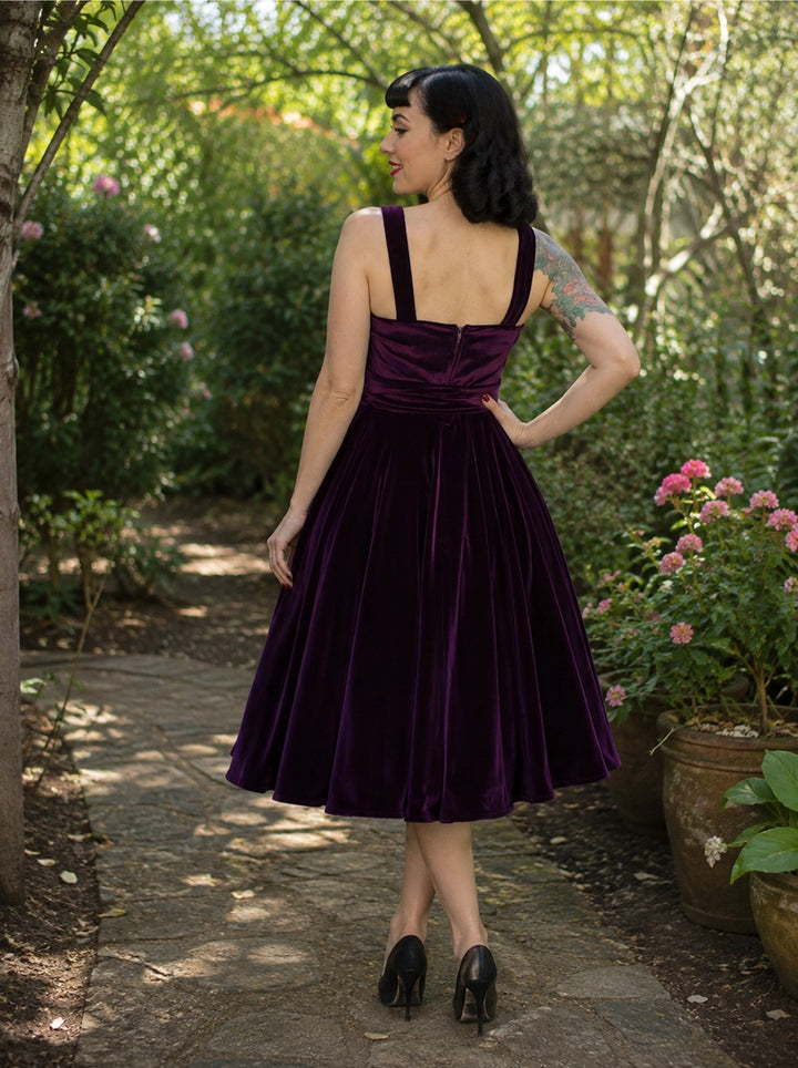 Purple Velvet 1950s Swing Dress
