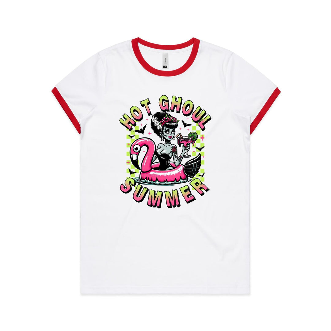 Hot Ghoul Summer Pink Flamingo Women's Ringer Tee