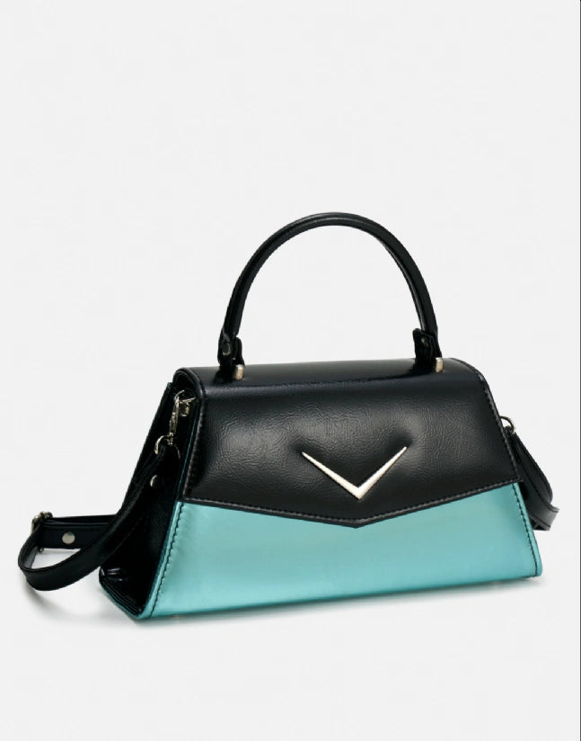 Liquorbrand Chevron Handbag – Black & Blue Rockabilly Bowling Bag
