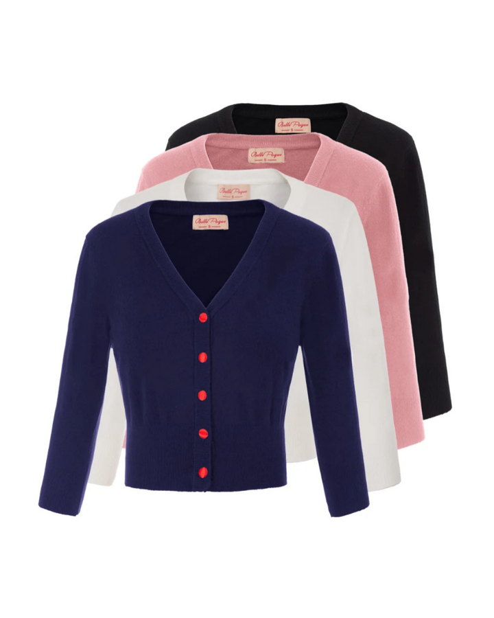 Women's Knit Cardigan – Cropped 3/4 Sleeve V-Neck Button Up