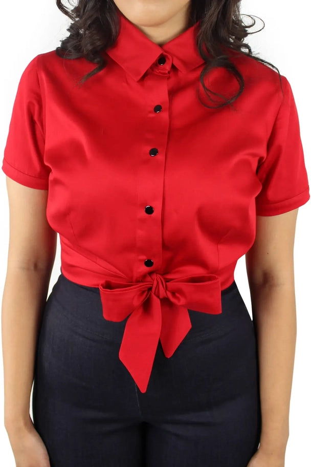 1950s Red Tie Front Top