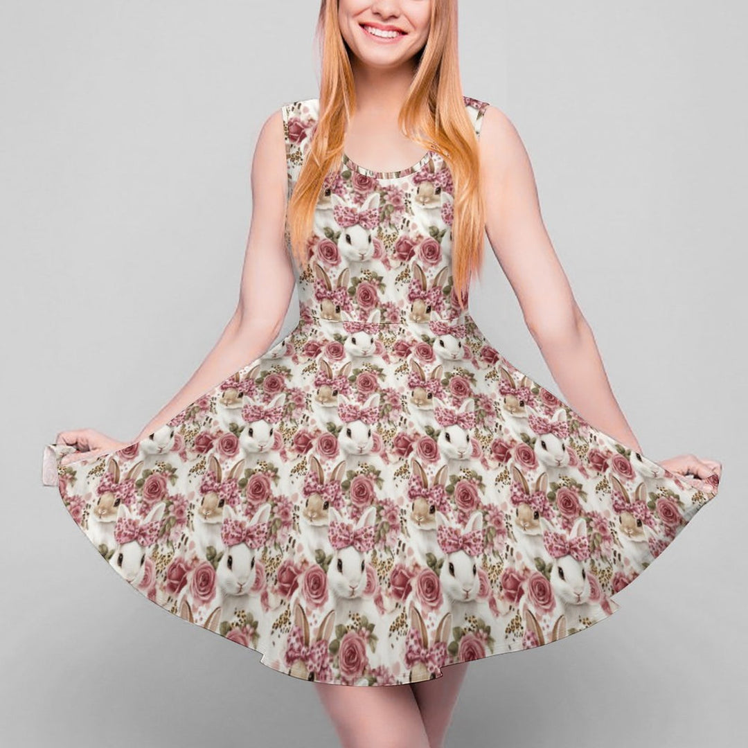 Vintage style Easter bunny rose print dress