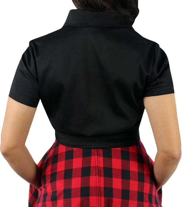 Back view of Hemet 1950s black short sleeve crop top