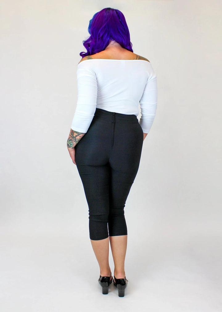 Hemet black high waisted capri pants with cherry embroidery