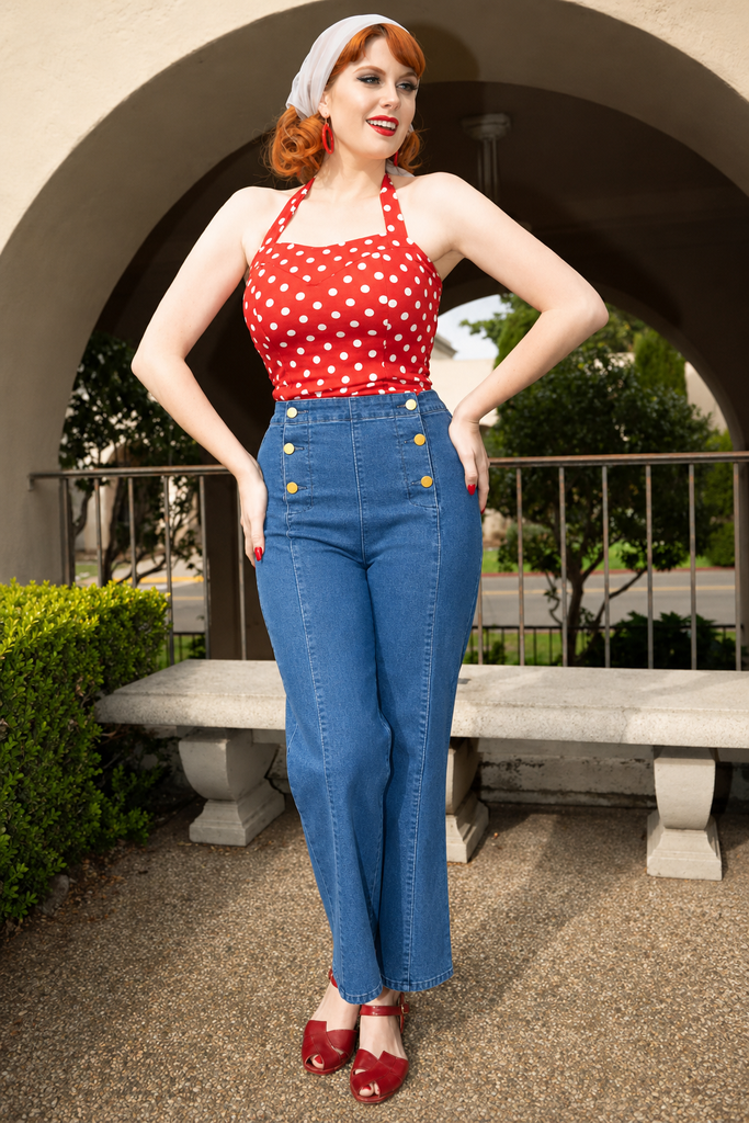 Vintage Wide Leg Jeans – High Waist, Elastic Back, Button-Up Front
